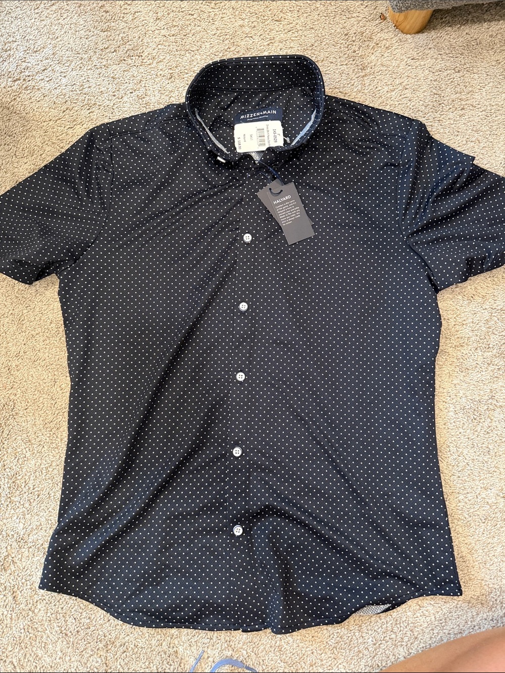 Mizzen+Main Navy Short-Sleeve Button-Down with White Microdots Halyard shirt
